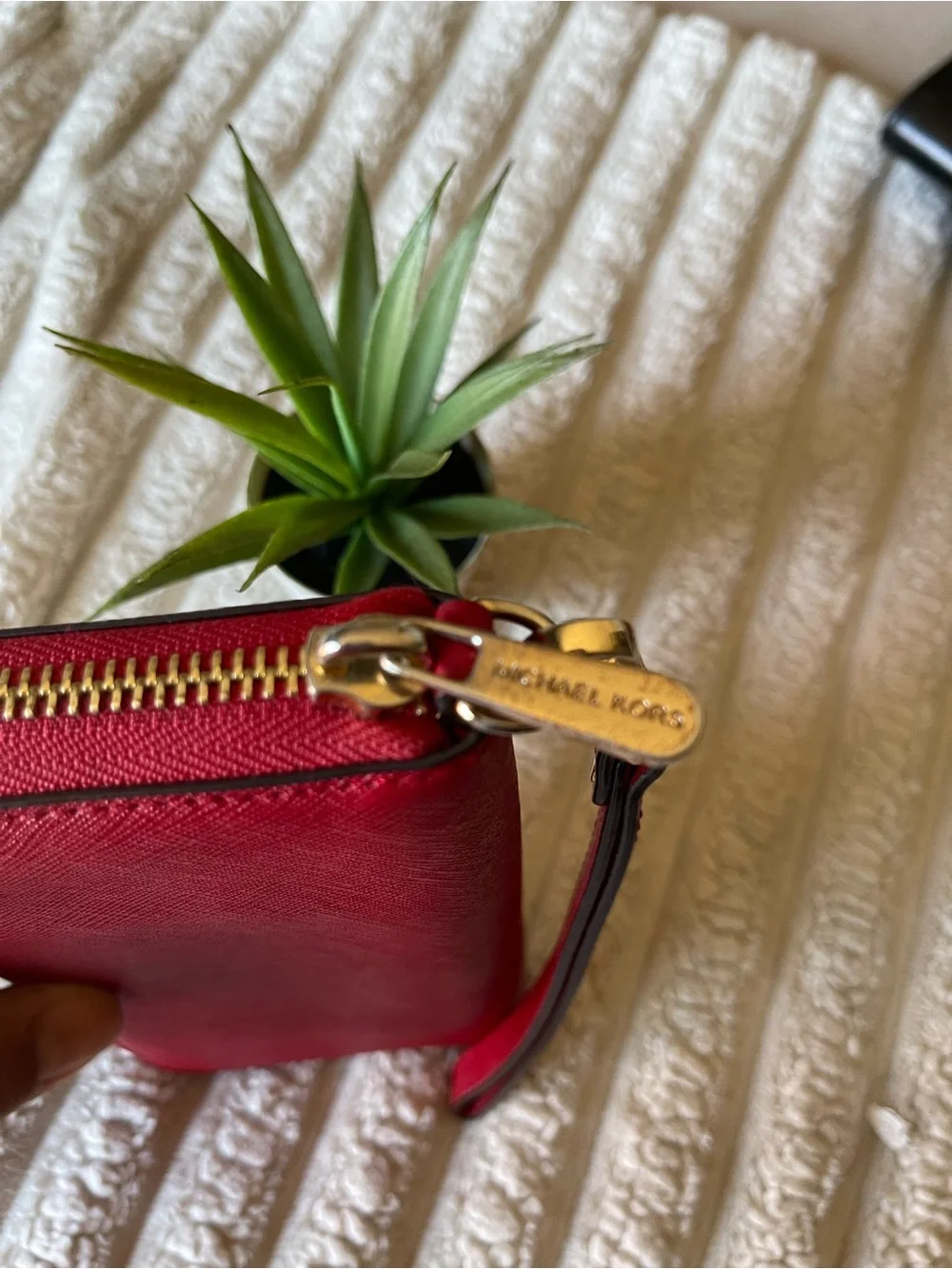 Michael Kors Red Saffiano Zip Wallet with Wristlet